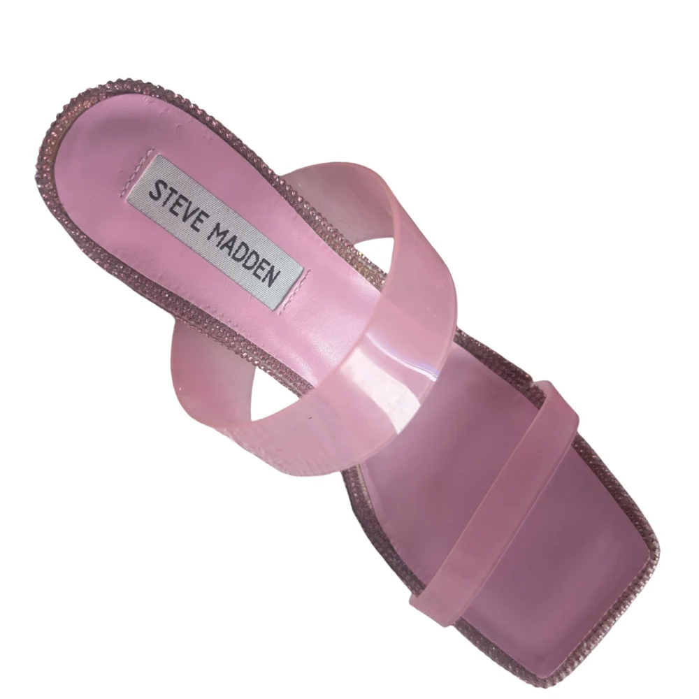 STEVE MADDEN Pending Pink Embellished Translucent Strap Stiletto Sandal Size 8